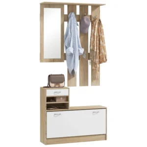 HOMCOM  Κρεμάστρα Εισόδου  3 σε 1 με Παπουτσοθήκη και Καθρέφτη