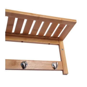 Επιτοίχιο Ξύλινο Ράφι από Μπαμπού με 4 Άγκιστρα 50 x 17 x 20 cm HOMCOM 831-198 - Image 2