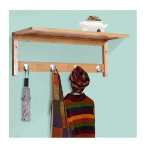 Επιτοίχιο Ξύλινο Ράφι από Μπαμπού με 4 Άγκιστρα 50 x 17 x 20 cm HOMCOM 831-198 - Image 3