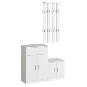 Έπιπλα εισόδου Homcom με σχάρα παπουτσιών και κρεμάστρα σε λευκό ξύλο