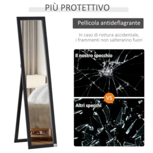 Καθρέφτης δαπέδου και τοίχου HOMCOM με πτυσσόμενη στήριξη και πλαίσιο MDF, 37x48x152cm, Μαύρο 831-389BK - Image 5