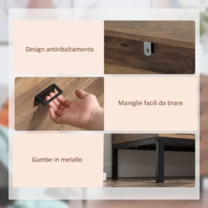 HOMCOM Συρταριέρα μοριοσανίδα με 4 συρτάρια και μεταλλική για σαλόνι και κρεβατοκάμαρα, 80x39x95 cm, καφέ 831-490CF - Image 4