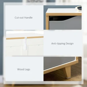 HOMCOM Συρταριέρα μοριοσανίδα και MDF για Υπνοδωμάτιο και Σαλόνι, 75x42x75 cm, Γκρι Λευκό και Καφέ 831-526BN - Image 4