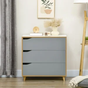 HOMCOM Συρταριέρα μοριοσανίδα και MDF για Υπνοδωμάτιο και Σαλόνι, 75x42x75 cm, Γκρι Λευκό και Καφέ 831-526BN - Image 5