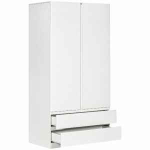 Ντουλάπα HOMCOM Λευκή μοριοσανίδα με κρεμάστρα ρούχων και 2 συρόμενα συρτάρια για υπνοδωμάτια, 100x60x200 cm 831-565WT - Image 5