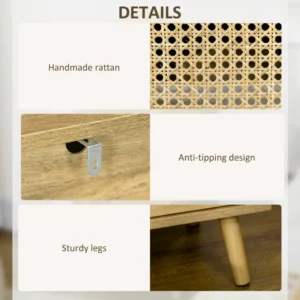 HOMCOM Σετ 2 Μοντέρνα Κομοδίνα με Ντουλάπι και Ανοιχτό Ράφι, σε Νοοπάν και Ρατάν, 39x35x60 cm 831-599V03ND - Image 4