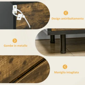 HOMCOM Συρταριέρα με 3 συρτάρια σε μοριοσανίδα σε ρουστίκ στυλ, 60x45x75cm, καφέ και μαύρο 831-652V00RB - Image 4