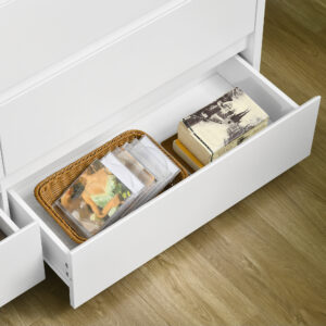 HOMCOM Μοντέρνα συρταριέρα με 6 συρτάρια σε μοριοσανίδα για κρεβατοκάμαρα και είσοδο, 140x37x75cm, λευκό και χρώμα ξύλου 831-672V00WT - Image 5