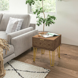 HOMCOM Μοντέρνα κομοδίνα Σετ 2 τεμαχίων σε μοριοσανίδα και ατσάλι με συρτάρι, 39,5x41x49 cm, καφέ 831-683V02BN - Image 5