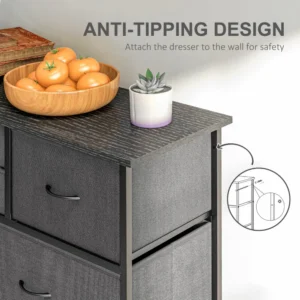 HOMCOM Μοντέρνα συρταριέρα με 10 συρτάρια από μη υφαντό ύφασμα, ατσάλι και MDF, 100x30x100 cm, Μαύρο 831-725V00BK - Image 4