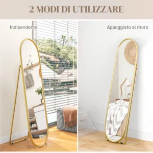 HOMCOM Οβάλ Κατακόρυφος Καθρέφτης Δαπέδου με Στήριγμα από Γυαλί και Μέταλλο 40x41x159 εκ. Χρυσή Απόχρωση 831-777V80GD - Image 6