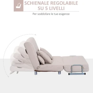 Homcom Καναπές-Κρεβάτι 2 για 1 ½ Τετράγωνο από ατσάλι και ύφασμα με 4 μαξιλάρια κρέμας 833-079 - Image 4