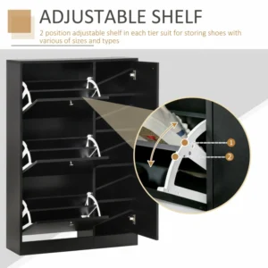 Ντουλάπα παπουτσιών Homcom εξοικονόμηση χώρου κινητή πόρτα εισόδου παπουτσιών μοντέρνα μαύρη ξυλεία 8 θήκες 80x24x120 cm 833-215BK - Image 3