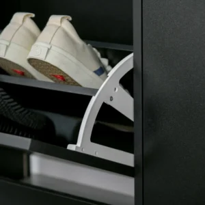 Ντουλάπα παπουτσιών Homcom εξοικονόμηση χώρου κινητή πόρτα εισόδου παπουτσιών μοντέρνα μαύρη ξυλεία 8 θήκες 80x24x120 cm 833-215BK - Image 6