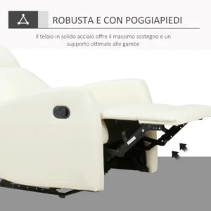 Homcom Ανακλινόμενη Εργονομική Πολυθρόνα Relax 65 από οικολογικό δέρμα ενενήντα δύο ? 100 εκ. Κρέμα 833-384WT - Image 4