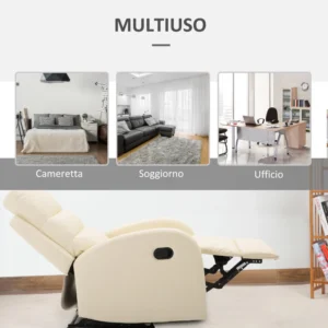 Πολυθρόνα HOMCOM Relax με επένδυση από δερματίνη, ξαπλωμένη πολυθρόνα με στήριγμα ποδιών και ψηλή πλάτη, 80x91x102 cm, κρέμα 833-456WT - Image 4