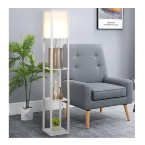 Ξύλινο Φωτιστικό Δαπέδου με 3 Ράφια 40 W Χρώματος Λευκό HOMCOM 833-623V90WT - Image 4