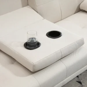 Ανακλινόμενος καναπές-κρεβάτι 3 θέσεων HOMCOM με επένδυση από λινό εφέ και πτυσσόμενο τραπεζάκι, μπεζ 833-663BG - Image 6