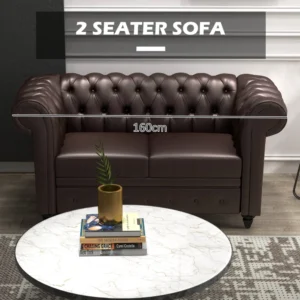 2θέσιος καναπές στυλ Chesterfield με αφαιρούμενο μαξιλάρι, από συνθετικό δέρμα, ξύλο και μέταλλο, 160x84x80 cm  Σκούρο Καφέ 833-709V00DR HOMCOM - Image 4
