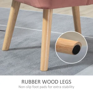 Πολυθρόνα HOMCOM Nordic style σε ξύλο και ροζ βελούδινο εφέ για σαλόνι ή γραφείο, 68,5x61x72,5 cm 833-799V00PK - Image 4