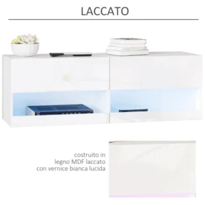 Κρεμαστό ξύλινο έπιπλο τηλεόρασης HOMCOM με φώτα LED 20 χρωμάτων για τηλεόραση Max. 42 , λευκό γυαλιστερό 833-993V90 - Image 5