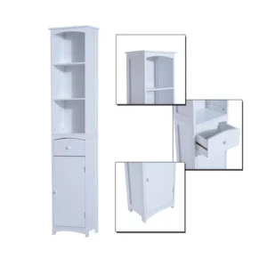 Ξύλινη Στήλη Μπάνιου με 1 Ντουλάπι και 3 Ράφια 35 x 24 x 170 cm HOMCOM 834-077 - Image 2