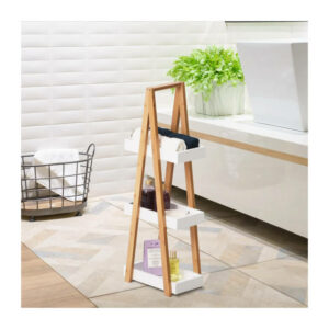 Ραφιέρα Μπάνιου από Μπαμπού με 3 Ράφια 30 x 18 x 81 cm Χρώματος Λευκό Kleankin 834-100V01WT - Image 3