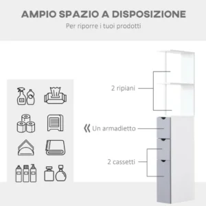 Εταζέρα Μπάνιου με 3 Ντουλάπια και 2 Ράφια 15 x 33 x 136 cm HOMCOM Λευκή 834-114 - Image 5