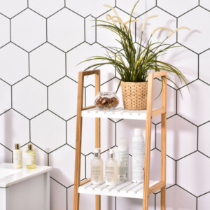 Kleankin  Ράφι Μπάνιου σε Σχήμα Σκάλας με 4 Ράφια από Ξύλο Πεύκου και Μπαμπού, 35x36x138.5 εκ., Λευκό και Ξύλο  834-216 - Image 7