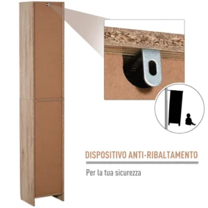 Homcom Ξύλινο ντουλάπι μπάνιου εξοικονόμησης χώρου με 2 ντουλάπια και 6 ράφια γκρι και δρυς 30 x 24 x 170 cm 834-240 - Image 3