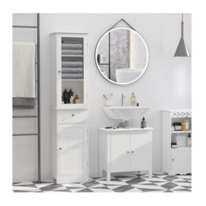 Ξύλινη Στήλη Μπάνιου με 1 Ντουλάπι και 3 Ράφια 40 x 27 x 171.5 cm Kleankin 834-291 - Image 4