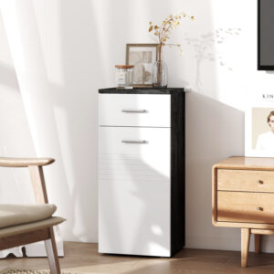 Kleankin Κινητό Μπάνιο με Συρτάρι και Ντουλάπι Ξύλινο, 35x30x77.5εκ, Λευκό και Μαύρο 834-372V00MX - Image 7