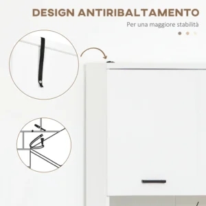 kleankin Ντουλάπι μπάνιου από μοριοσανίδα λευκή με 2 ντουλάπια με πόρτες και 2 ανοιχτά ράφια, 80x33,5x190 cm 834-529V00WT - Image 4