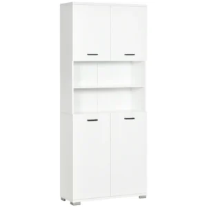 kleankin Ντουλάπι μπάνιου από μοριοσανίδα λευκή με 2 ντουλάπια με πόρτες και 2 ανοιχτά ράφια, 80x33,5x190 cm 834-529V00WT - Image 8