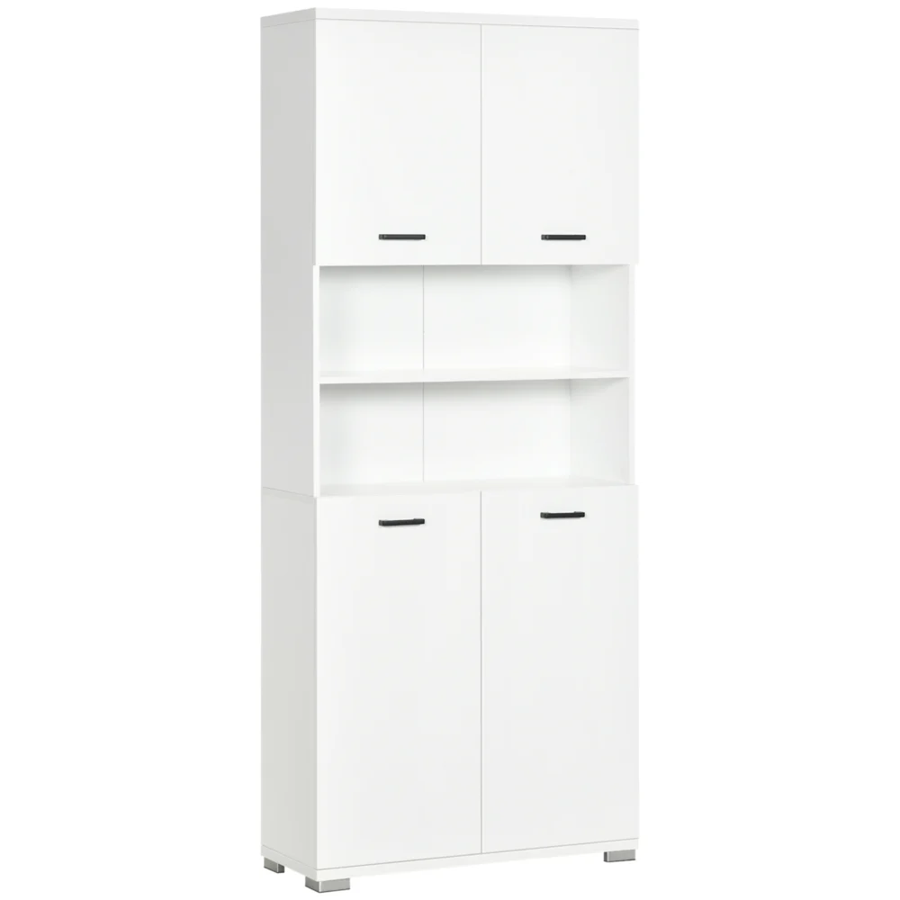 kleankin Ντουλάπι μπάνιου από μοριοσανίδα λευκή με 2 ντουλάπια με πόρτες και 2 ανοιχτά ράφια kleankin Ντουλάπι μπάνιου από μοριοσανίδα λευκή με 2 ντουλάπια με πόρτες και 2 ανοιχτά ράφια