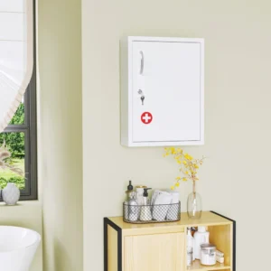 kleankin Ιατρικό ντουλάπι 3 επιπέδων με κλειδαριά και 2 κλειδιά, ατσάλι, 40x15x53,5 cm, λευκό 834-555V00WT - Image 5