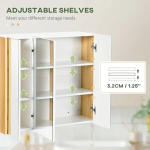 kleankin Ντουλάπα καθρέφτη μπάνιου 3 Πόρτες με Ρυθμιζόμενα Ράφια, 68x22x60cm, Λευκό 834-559V80WT - Image 4