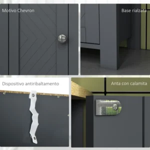 kleankin στήλη μπάνιου εξοικονόμησης χώρου με ντουλάπι και 3 ανοιχτά ξύλινα ράφια, 34x23x165cm, γκρι 834-586V00GY - Image 4