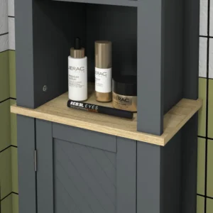 kleankin στήλη μπάνιου εξοικονόμησης χώρου με ντουλάπι και 3 ανοιχτά ξύλινα ράφια, 34x23x165cm, γκρι 834-586V00GY - Image 6