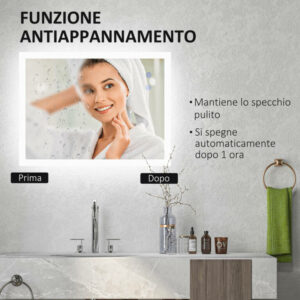 kleankin Καθρέφτης μπάνιου LED Αντιθαμβωτική με 3 Χρώματα και Ρυθμιζόμενη Φωτεινότητα, σε Μέταλλο και Γυαλί, 80x60x3 cm 834-590V01CR - Image 4