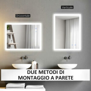 kleankin Καθρέφτης μπάνιου LED Αντιθαμβωτική με 3 Χρώματα και Ρυθμιζόμενη Φωτεινότητα, σε Μέταλλο και Γυαλί, 80x60x3 cm 834-590V01CR - Image 6