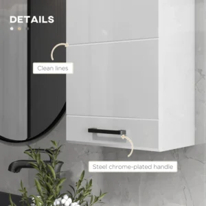 kleankin Ντουλάπι μπάνιου MDF τοίχου με 3 ράφια και ρυθμιζόμενο επάνω ράφι, 37x22,5x70 cm, Λευκό 834-631V00WT - Image 4