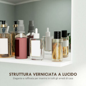 HOMCOM  Καθρέφτης Μπάνιου Τοίχου Μοντέρνος με Ράφι Αποθήκευσης, από Γυαλί και MDF, 50x12x60 εκ., Λευκός  834-740V00WT - Image 5