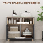 HOMCOM  Μοντέρνο Έπιπλο Μπάνιου με Ανοιχτά Ράφια και Ντουλάπι με 2 Πόρτες, 80x35x70 cm, Γκρι  834-741V00GY - Image 3