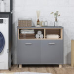 HOMCOM  Μοντέρνο Έπιπλο Μπάνιου με Ανοιχτά Ράφια και Ντουλάπι με 2 Πόρτες, 80x35x70 cm, Γκρι  834-741V00GY - Image 6