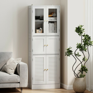 HOMCOM Φορητή Μπάνιο με 3 Ντουλάπια με 2 Πόρτες από Γυαλί και Ξύλο, Ρυθμιζόμενα Ράφια, 60x30x170 cm, Λευκό 834-885V00WT - Image 7