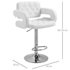 Ψηλό σκαμπό μπαρ HOMCOM με ρυθμιζόμενη περιστρεφόμενη πλάτη και μπράτσα 835-008WT - Image 2