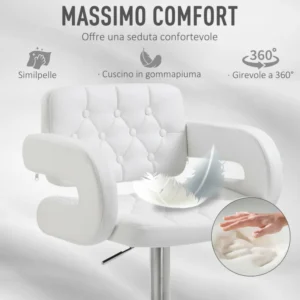 Ψηλό σκαμπό μπαρ HOMCOM με ρυθμιζόμενη περιστρεφόμενη πλάτη και μπράτσα 835-008WT - Image 3