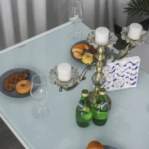 Homcom Μεταλλικό και Γυάλινο Σετ Τραπεζιού με 4 Επενδυμένες Καρέκλες για Κουζίνα ή Τραπεζαρία Λευκό 835-255WT - Image 5