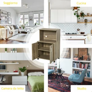 Ντουλάπι κουζίνας πολλαπλών χρήσεων HOMCOM με 4 ρόδες, ντουλάπι και ράφι για φούρνο μικροκυμάτων, 60,4x40,3x97cm - Ξύλο 835-258GY - Image 5